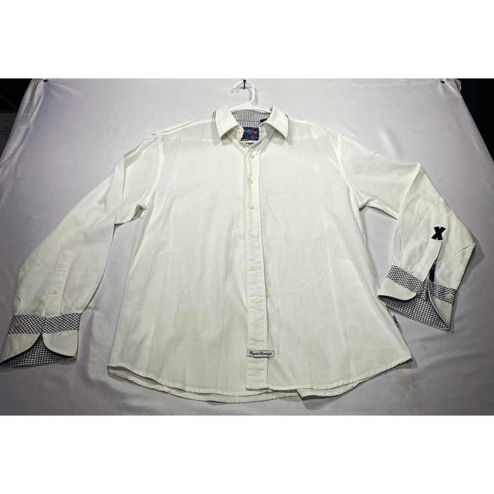 English Laundry Mens M White Dress Shirt Textured 100% Cotton Embroidered